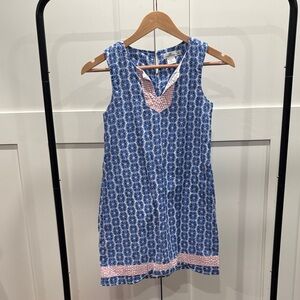 Vineyard Vines Blue Sleeveless Printed Girls' Dress with Pink Trim